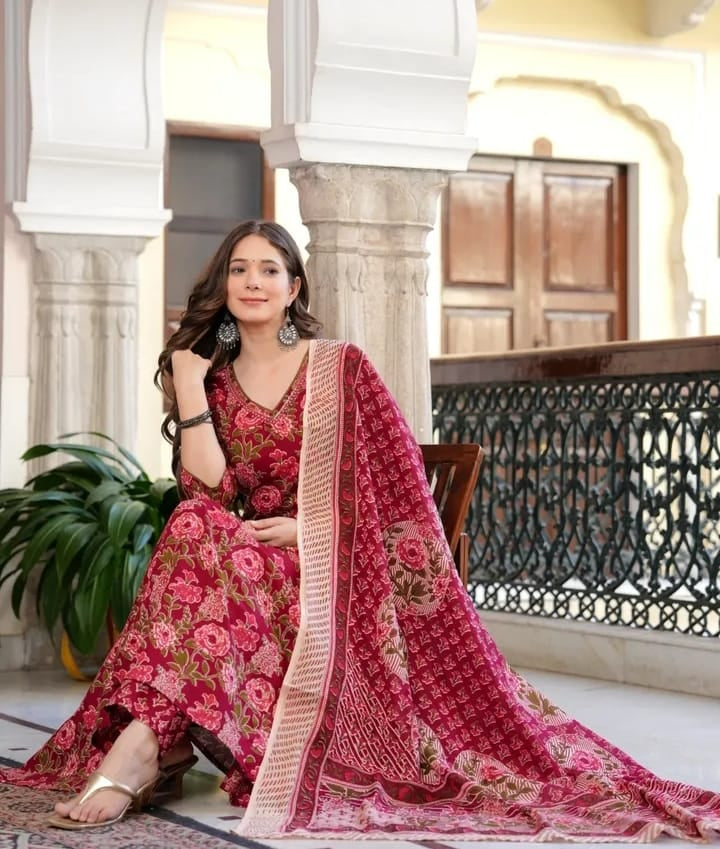Maroon Anarkali kurta set